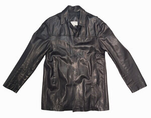 Vera Pelle Lavorazione Artigiana Women's Black Mid Length Leather Button Up Coat